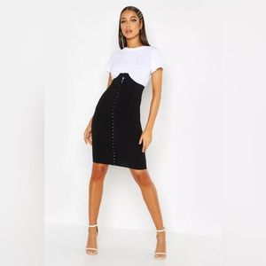 Boohoo Black Corset Bustier Stretch Hook Eye High Waist Skirt in 4